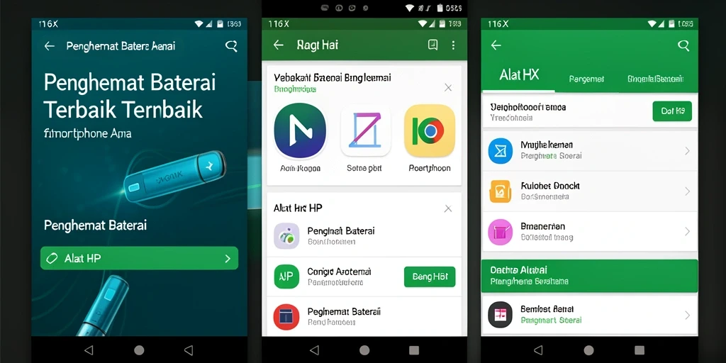 Antarmuka aplikasi 116X yang intuitif untuk penghemat baterai.