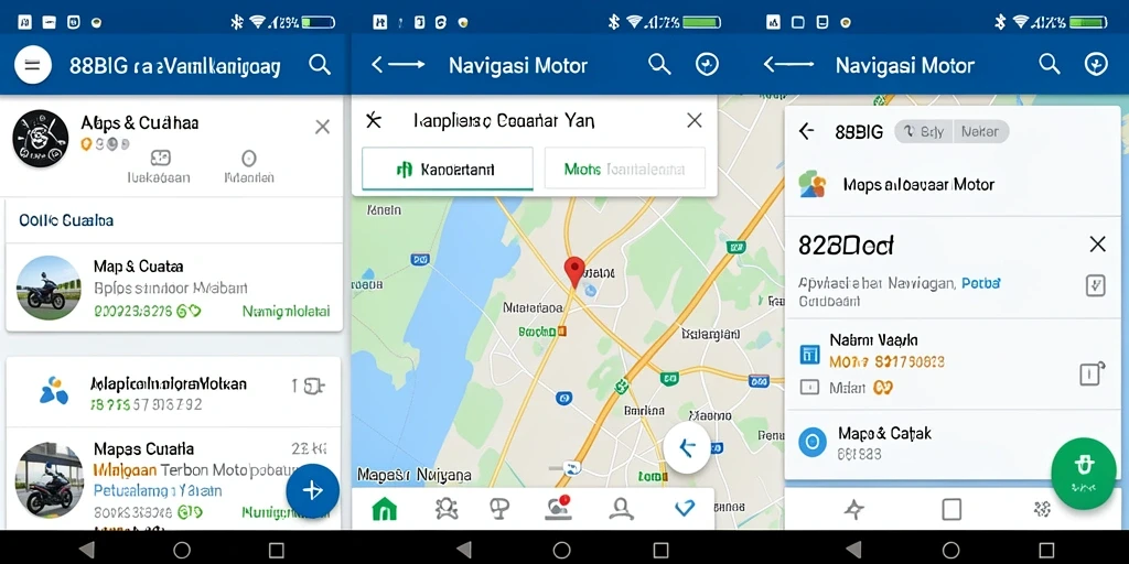 Antarmuka aplikasi Navigasi Motor 88BIG menunjukkan kemudahan penggunaan.