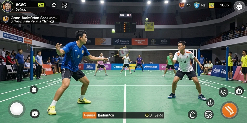 Antarmuka permainan 8G8G yang menampilkan aksi badminton seru.
