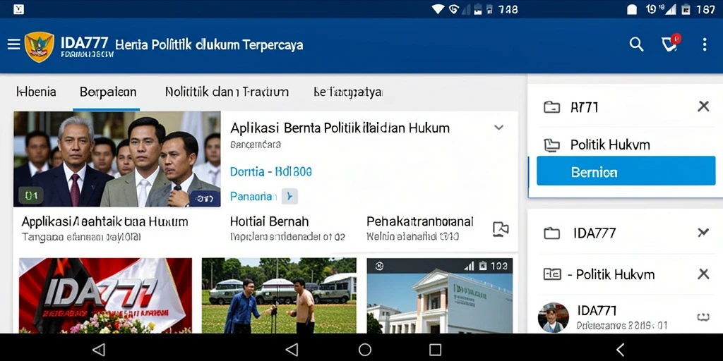 Antarmuka aplikasi IDA777 menampilkan berita politik dan hukum secara jelas.