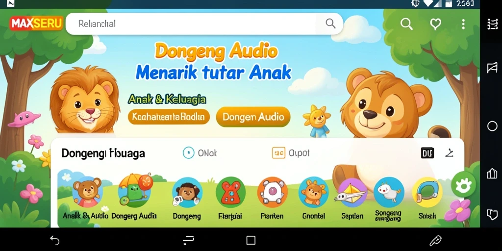 Tampilan antarmuka aplikasi MAXSERU yang ramah anak dan penuh warna.