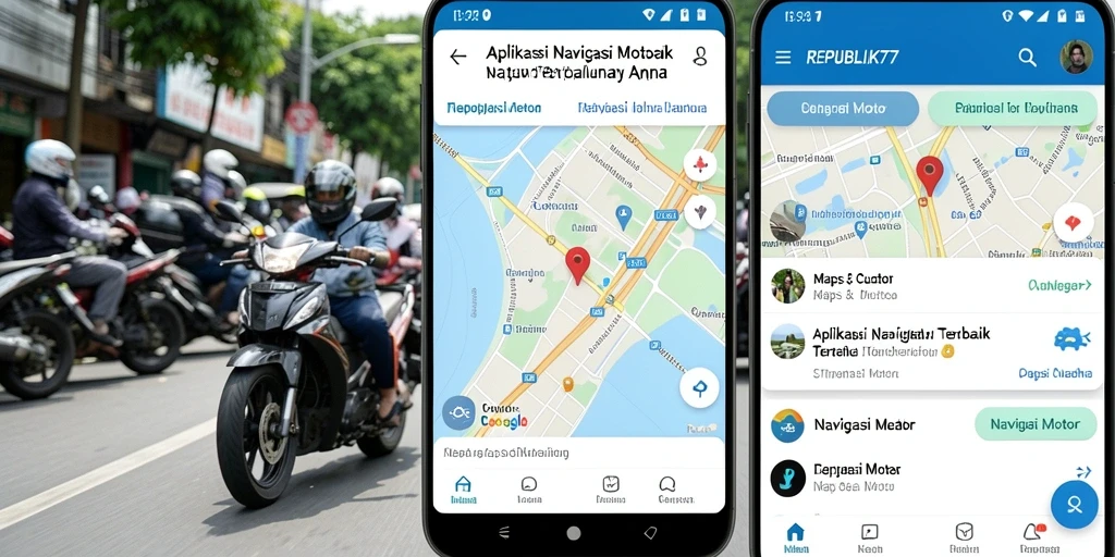 Tampilan antarmuka aplikasi REPUBLIK77 dengan fungsi navigasi motor.
