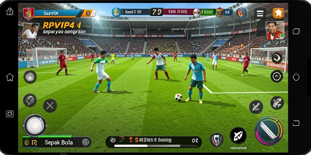 Antarmuka RPVIP4 menampilkan aksi seru di lapangan sepak bola.