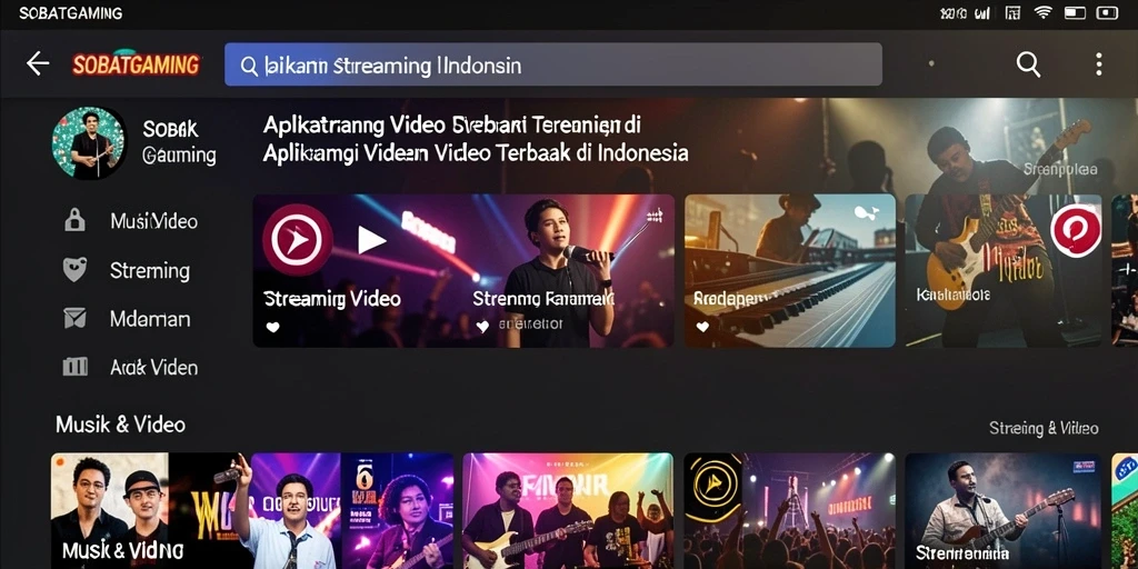 Antarmuka SOBATGAMING menampilkan berbagai pilihan video streaming yang menarik.