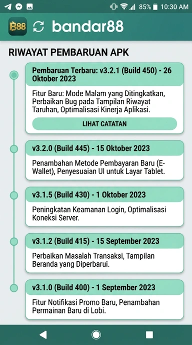 Riwayat Versi Aplikasi bandar88 untuk Android